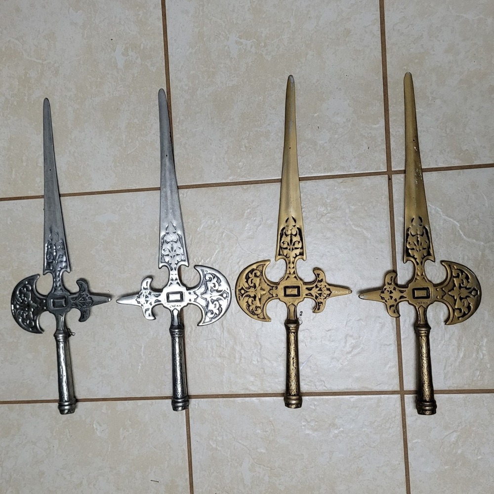 Vintage Brass Halberd Head, Ceremonial Wall Mount Swords Decor Japan Lance